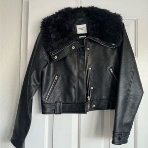 Abercrombie and Fitch vegan leather jacket with fur collar